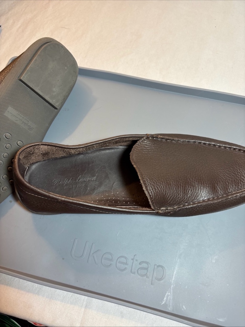 Ralph Lauren Dark Brown Pebbled Leather Slip-On Loafers - Picture 2 of 9